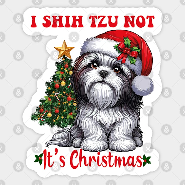 Shih Tzu  Lover Christmas Tree Santa Hat Xmas Sticker by JessArty